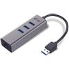 i tec Adattatore di rete Gigabit (1000Base-TX) METAL Type a + Hub 3 Porte