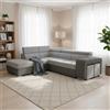 Tezeta Divano letto angolare Sophie con penisola sinistra con pouf contenitore e 2 pouf