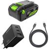 Greenworks 24V 4Ah batteria ricaricabile USB-C & caricabatterie USB-C da 65W & cavo da 100W, batteria compatibile con tutti gli dispositivi Greenworks da 24V, 2 anni di garanzia - K2S4BEA