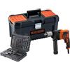 BLACK+DECKER, trapano a percussione con cavo 850 W con set di 32 accessori e cas