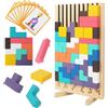Acomtuo Gioco Impilabile in Legno Tetris, Giocattoli Educativi, con 10 Carte, Intelligen