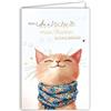 Afie 69-3121 - Biglietto di compleanno per ragazza, gatto, gatto, abbraccio, baci, sciarpa floreale, pittura acquerello, finitura dorata, oro dorato, goffratura in rilievo, 1 busta, formato 12 x 17 cm