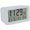 Fisura - Sveglia digitale blianco con LED. Orologio con data e indicatore di temperatura. 2 allarmi. Pulsante Snooze. 2 batterie AAA. gomma ABS. misure: 12x5,5x7