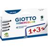GIOTTO Robercolor, Set di 4 pennarelli giganti a punta smussata, ideali per uso scolastico, poster e creativi, scatola, colori assortiti: blu, rosso, nero, verde, 4 pezzi