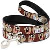 Looney Tunes Dog Leash 6-FEET Tasmanian Devil Expressions Brown NARROW 0.5"