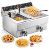 VEVOR Friggitrice Cucina Commerciale 3000W Cestello Vasca Doppia 2x11 Litri | con Filtraggio Olio, Tempo Temperatura Regolabile, Acciaio Inox, Capacità Olio da 8 Litri, 50°C-200°C, Cucina, Feste, Bar
