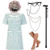 EBYTOP Old Lady Costume for Women, Halloween Granny Dress Up Wig Grandma Glasses Cane 100 100th Das of School,L-XL