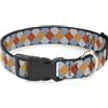 Buckle-Down Designs Plastic Clip Collar Diamond Plaid Grays/Orange NARROW-Small 7-8.5"
