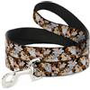 Looney Tunes Dog Leash Tasmanian Devil Vortex Poses Stacked Black NARROW 0.5"