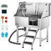VEVOR Stazione di Lavaggio per Cani in Acciaio Inox, Vasca per Toelettatura per Animali Domestici da 96,52 cm con Scale di Stoccaggio, Rubinetto e Soffione Doccia e Porta Sapone, Porta Destra