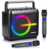 TOMPROAD Macchina per karaoke, altoparlante Bluetooth con 2 microfoni wireless, sistema P
