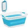 Relaxdays Cesto Portabiancheria Pieghevole con Manici, Plastica e Silicone, Salvaspazio, HLP 27x61x45,5 cm, Blu Petrolio