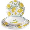 H&H, servizio tavola 18 pezzi Claire, forma coupe, in porcellana, bianco, decoro limoni, lavabile in lavastoviglie
