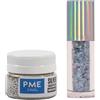 PME Set Glitter Iridescente Commestibile & Perle di Zucchero per Decorazione Torte | Ideale da Abbinare a Nonpareils per Torte e Dolci | Silver Magic Sparkles (3g) & Perle di Zucchero (25g)