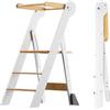 COSYLAND Torre Montessoriana Pieghevole per Bambini - Torre Montessoriana Bambini Regolabile in Altezza, Premontata al 95%, Design Salvaspazio, Ideale per Cucina o Bagno (Bianco e Naturale)
