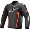 Alpinestars Faster V2-Giacca in Pelle Nero/Rosso Fluo, 54 Uomo