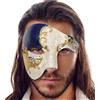 Luxury Mask Half Face Mask Masquerade Phantom Of The Opera Blue/Gold Taglia unica