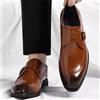Scarpe Eleganti Uomo Monk Strap Lucide con Fibbia Punta Affusolata Marrone F7K2M
