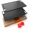 NutriChef Piastra grill in ghisa 45 x 25 cm per induzione e barbecue a gas - Piastra reversibile antiaderente per bistecca, barbecue, teppanyaki, adatta per fornelli con maniglie laterali