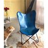 PARRYS LEATHER WORLD Sedia Ufficio Pieghevole In Pelle Blu, Farfalla, Art Déco