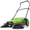 VEVOR Spazzatrice Manuale a Spinta da Giardino, Pulitrice Esterna non Elettrica, con Larghezza Pulizia 650 mm, Contenitore Rifiuti e Manico Pieghevole Regolabile, Colore Verde, per Garage e Sentieri