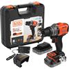 BLACK+DECKER Trapano avvitatore a batteria 18V, con 2 batterie da 2.0Ah, BCD382D