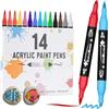 VynyQoo 14 Colori Pennarelli Acrilici, Pennarelli Acrilici per Dipingere Sassi, Pennarelli Doppia Punta per Tessuti Legno Vetro Ceramica, Acrylic Marker Colori Acrilici Pennarelli per Bambini e Adulti
