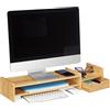 Relaxdays Supporto per Monitor, Rialzo per Schermo con Cassetto, Stand Computer Portatile, HLP 12 x 70 x 19 cm, Naturale