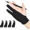 OTraki 4 PCS Guanto Tavoletta Grafica Nero 7.7X20.5cm Guanto per Disegnare Antivegetativa,Guanti Artista Due Dita Mano Destra e Mano Sinistra Accessori per Disegno Digitale Tablet da Disegno Grafico