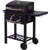GALILEO BestBQ Barbecue Rettangolare in Acciaio al Carbonio con Ruote, Alimentazione a Carbonella, 2 Ripiani, 97,5X53,5X97cm