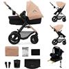 kk Kinderkraft Kinderkraft MOOV 2 AIR Passeggino Trio 4 in 1 Multifunzione con Navicella, Seggiolino Auto MINK PRO i-Size + Base ISOFIX, Ruote Gonfiabili, dalla Nascita a 22 kg, Beige