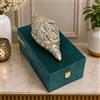 Art Scultura Statua Decorativa Ganesh Conchiglia Sacra Smaltata Argento Oro Grande
