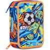 Mitama Astuccio Triplo Boy FunnySport c/Spinny pen, Accessori Scuola Elementare, 47 pezzi, Portapenne con colori, 3 Scomparti, Bambini e bambine, multicolore