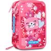 Mitama Astuccio Triplo CuddlyKitten c/Spinny pen, Accessori Scuola Elementare, 47 pezzi, Portapenne con colori, 3 Scomparti, Bambini e bambine, multicolore