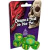 Steve Jackson Games Dragon & Skull Dice Pack Green Glitter | Custom Dice, use with Steve Jackson Games, DND, RPGs, Tabletop Games, and Role-Playing Adventures