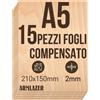 ARMLAZER COMPENSATO A5 210 x 150 х 2mm 15 Pezzi Pannelli di Legno Piro