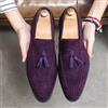 Mocassino Uomo Elegante Viola Effetto Camoscio Nappine Cerimonia Slip-On H5R8L