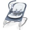 Ingenuity, Sedile sdraietta-dondolo Happy Belly, con musica, vibrazioni, barra dei giocattoli rimovibile, zebra di peluche, 0-6 mesi, blu - Chambray