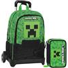 Franco Cosimo Panini Zaino con Trolley Staccabile Organizzato Scuola Minecraft Pixel + Astuccio 3 zip