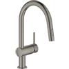GROHE Minta - Miscelatore Cucina con Doccetta Estraibile a Doppio Getto (Bocca a C Girevole Alta 379mm, Cartuccia Ceramica 46mm, Raccordi 3/8 di Pollice), Grigio Antracite Spazzolato, 32321AL2