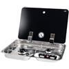 CAN Fornello a gas a 2 fuochi in acciaio inox e vetro, 530 x 340 x 105 mm, 4,75 kg, con accensione elettrica