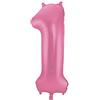 Folat 65901 Palloncino di Alluminio Numero Figura 1 Rosa Metallizzato Opaco 86 cm - Decorazione Palloncino di Elio per Compleanno, Anniversario