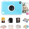 Kodak Printomatic+ Cámara digital de impresión instantánea a todo color, papel fotográfico Zink de 2x3 (5,1x7,5 cm), 5 MP, azul cielo, Paquete de regalo