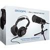 Zoom ZDM-1 Podcast Mic Pack, microfono dinamico podcast, cuffie, treppiede, parabrezza, cavo XLR, per la registrazione di podcast
