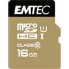 Emtec microSD Class10 Gold+ 16GB - schede di memoria (Blu, Oro, Micro Secure Digital ad alta capacità (MicroSDHC), SD, Blister)