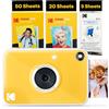 Kodak Printomatic+ Cámara digital de impresión instantánea a todo color, papel fotográfico Zink de 2x3 (5,1x7,5 cm), 5 MP, Amarillo, Paquete de 75 hojas