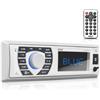 Pyle Autoradio Bluetooth 12V Singolo DIN per Yacht e Accessori Barca con Display LCD, Radio AM/FM, USB, SD E RCA, Stereo Nautico con Telecomando e Cablaggio