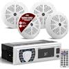 Pyle Autoradio Bluetooth Marina 12V Single DIN Per Yacht e Barca, Sistema Stereo con 4 Altoparlanti, Casse Audio Impermeabili, Microfono, Telecomando, Accessori Barca, Speaker, Bianco