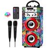 DYNASONIC 025 Macchina Karaoke per Bambini con 2 Microfoni con Cavo e Luci LED, Cassa Bluetooth Portatile Design Decorativo, Regalo di Natale e Compleanno per Bambine, Bambini e Ragazzi