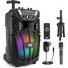Pyle Cassa Bluetooth Portatile 480W Altoparlante Bluetooth 20,3 cm con Microfono Wireless, Ruote, TWS, Luci LED, Display, Ingressi 6,35 mm, FM/AUX/MP3/USB/SD